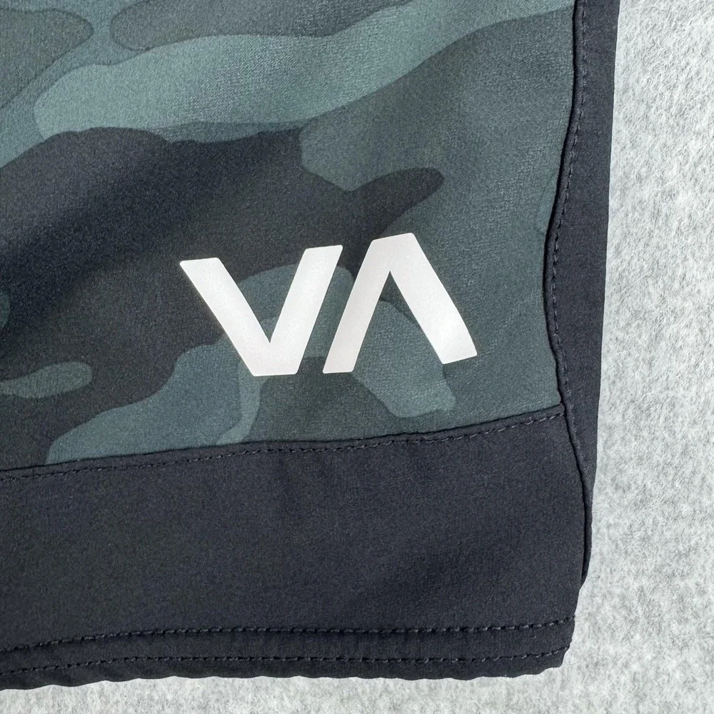 RVCA Swim Trunks Shorts Mens 2XL Green Camo Drawstring Elastic Waist Logo